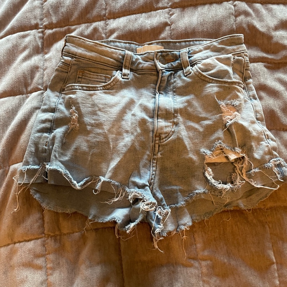 Distressed jean shorts